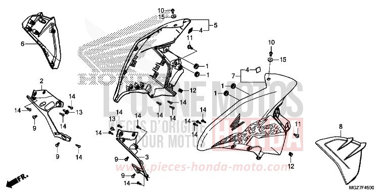 MIDDLE COWL for CB500X ABS PEARL HIMALAYAS WHITE (NHA87) from 2014